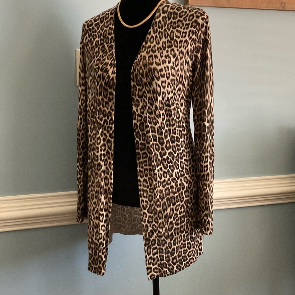 Chico's Cheetah Animal Print Knit Duster Cardigan Leopard Sz Small 4/6 - Picture 2 of 9
